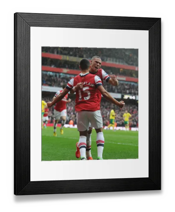 Framed Print : Arsenal: Oxlade-Chamberlain and Gibbs Celebrate Second Goal vs Norwich City (2013) Framed Print : Arsenal: Oxlade-Chamberlain and Gibbs Celebrate Second Goal vs Norwich City (2013)