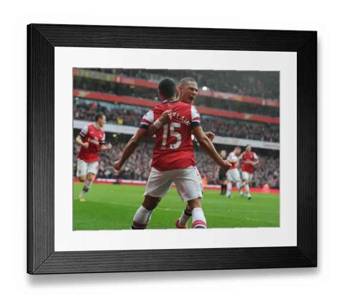 Framed Print : Arsenal's Oxlade-Chamberlain and Gibbs Celebrate Second Goal Against Norwich City (2012-13)