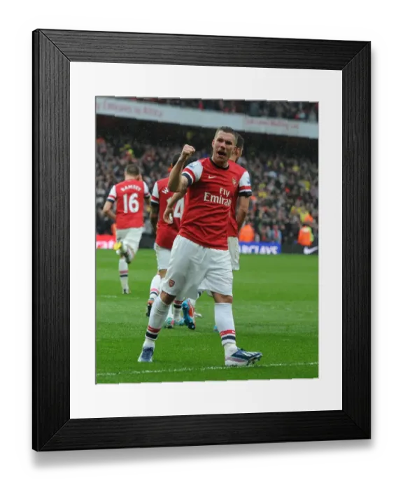 Framed Print : Podolski's Triumph: Arsenal's Victory over Norwich City (2012-13) - The German Forward Scores the Decisive Goal Framed Print : Podolski's Triumph: Arsenal's Victory over Norwich City (2012-13) - The German Forward Scores the Decisive Goal