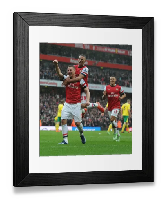 Framed Print : Podolski's Hat-Trick: Arsenal's Triumph Over Norwich City (2012-13) Framed Print : Podolski's Hat-Trick: Arsenal's Triumph Over Norwich City (2012-13)