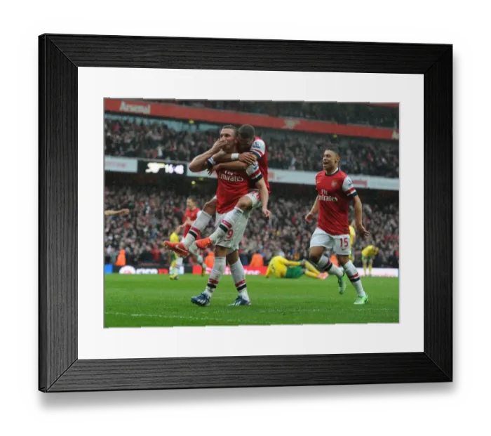 Framed Print : Podolski's Hat-Trick: Arsenal's Victory Over Norwich City, 2012-13 Season Framed Print : Podolski's Hat-Trick: Arsenal's Victory Over Norwich City, 2012-13 Season