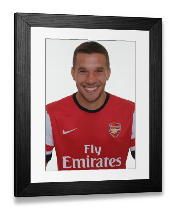 Framed Print : Lukas Podolski at Arsenal 2013-14 Squad Team Photocall