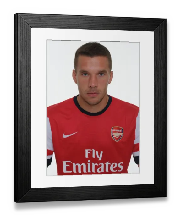 Framed Print : Arsenal 2013-14 Squad: Lukas Podolski at Emirates Stadium Photocall