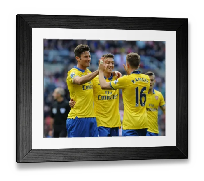 Framed Print : Arsenal's Triumph: Unforgettable Goal Celebration - Ramsey, Giroud, Ozil (2013-14) Framed Print : Arsenal's Triumph: Unforgettable Goal Celebration - Ramsey, Giroud, Ozil (2013-14)