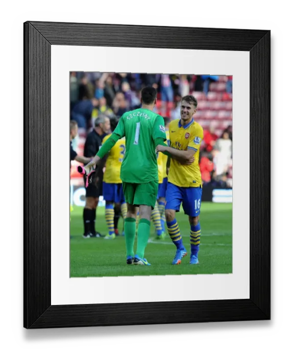 Framed Print : Arsenal's Szczesny and Ramsey Share a Laugh: Sunderland v Arsenal, 2013-14 Premier League
