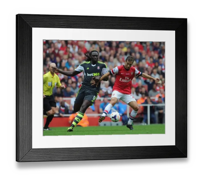 Framed Print : Mathieu Flamini (Arsenal) Kenwyne Jones (Stoke). Arsenal 3: 1 Stoke City. Barclays Premier League Framed Print : Mathieu Flamini (Arsenal) Kenwyne Jones (Stoke). Arsenal 3: 1 Stoke City. Barclays Premier League