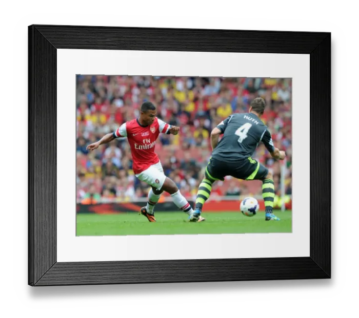 Framed Print : Serge Gnabry (Arsenal) Robert Huth (Stoke). Arsenal 3: 1 Stoke City. Barclays Premier League Framed Print : Serge Gnabry (Arsenal) Robert Huth (Stoke). Arsenal 3: 1 Stoke City. Barclays Premier League