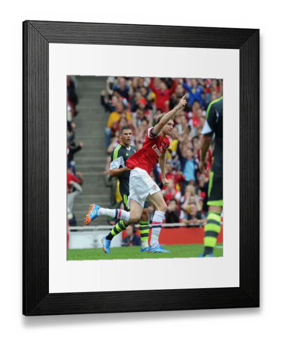 Framed Print : Per Mertesacker Scores Arsenal's Second Goal vs Stoke City (2013-14)