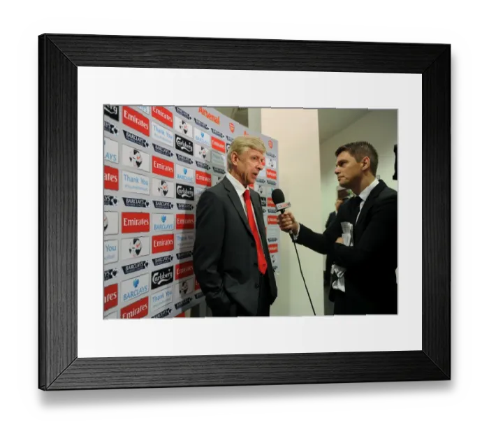 Framed Print : Arsene Wenger Pre-Match Interview: Arsenal 3:1 Stoke City, Barclays Premier League, Emirages Stadium (2013-14)
