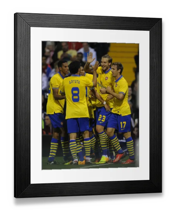 Framed Print : Arsenal Celebrate Goal Against West Bromwich Albion in Capital One Cup (2013-14)