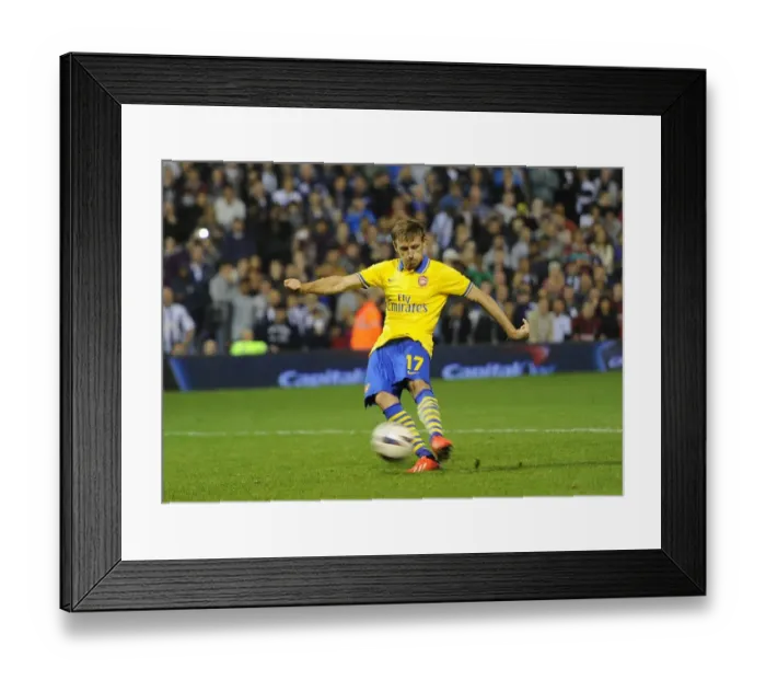 Framed Print : Nacho Monreal Scores the Winning Penalty: West Bromwich Albion vs. Arsenal - Capital One Cup 2013-14