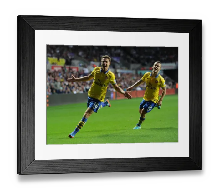 Framed Print : Ramsey and Wilshere: Celebrating Arsenal's Winning Goals Against Swansea (2013-14)