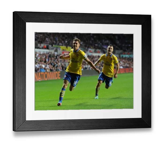 Framed Print : Ramsey and Wilshere: Celebrating Arsenal's Victory at Swansea (2013-14)