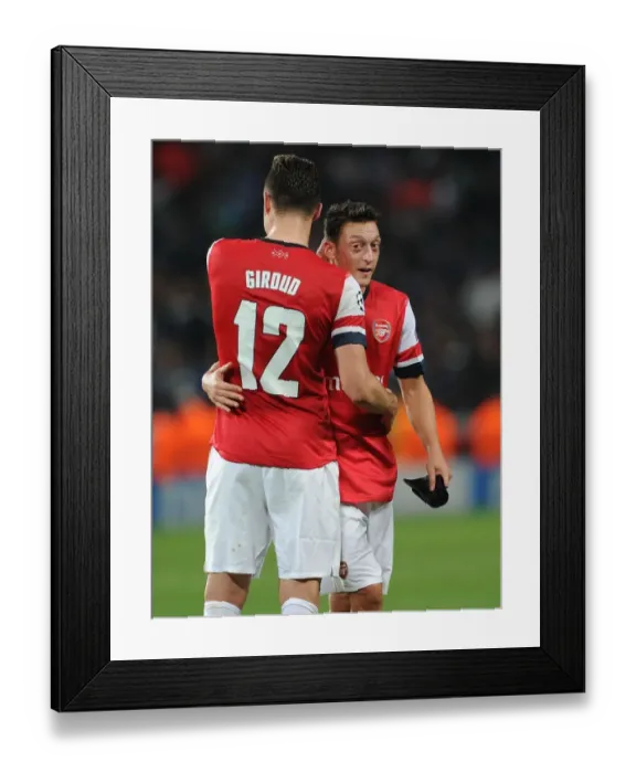 Framed Print : Arsenal's Ozil and Giroud Celebrate Goals Against Napoli in 2013-14 Champions League Framed Print : Arsenal's Ozil and Giroud Celebrate Goals Against Napoli in 2013-14 Champions League