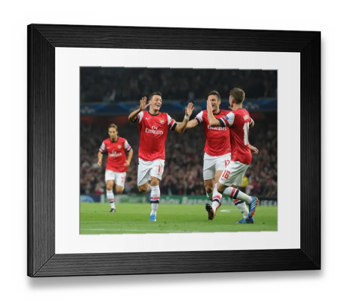 Framed Print : Arsenal's Champions League Triumph: Ozil, Giroud, Ramsey's Goal Celebration (2013-14)