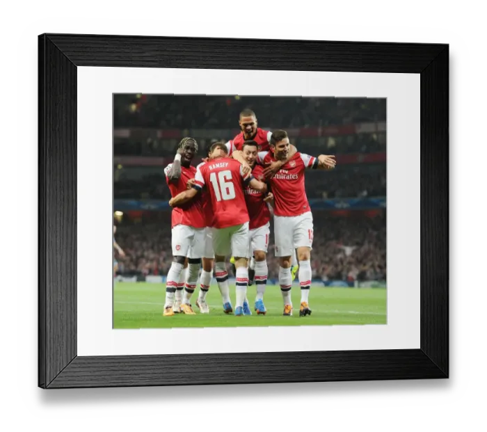 Framed Print : Arsenal Celebrate: Ozil, Sagna, Ramsey, Gibbs, Flamini, Giroud (2013-14 Arsenal v Napoli) Framed Print : Arsenal Celebrate: Ozil, Sagna, Ramsey, Gibbs, Flamini, Giroud (2013-14 Arsenal v Napoli)