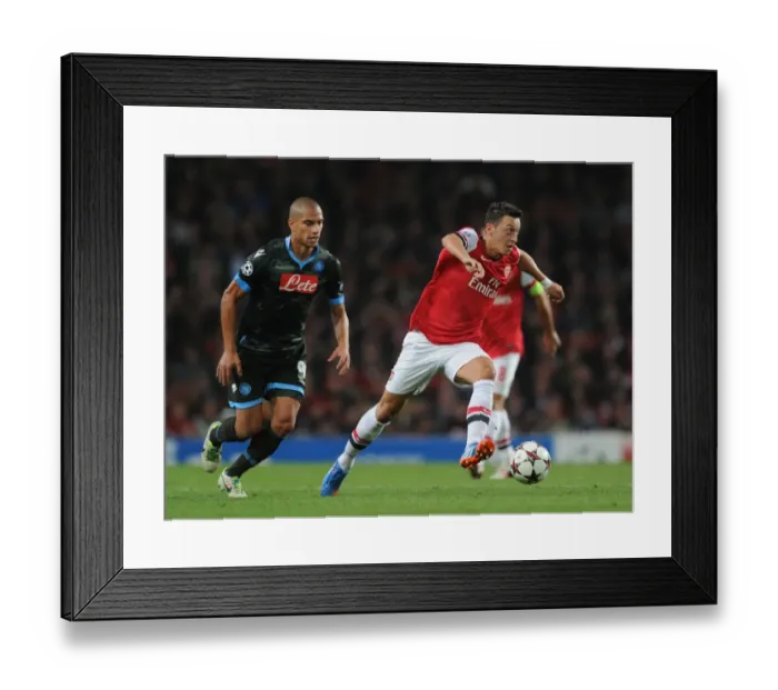 Framed Print : Mesut Ozil Outmaneuvers Gokhan Inler: Arsenal vs. Napoli, UEFA Champions League, 2013 Framed Print : Mesut Ozil Outmaneuvers Gokhan Inler: Arsenal vs. Napoli, UEFA Champions League, 2013