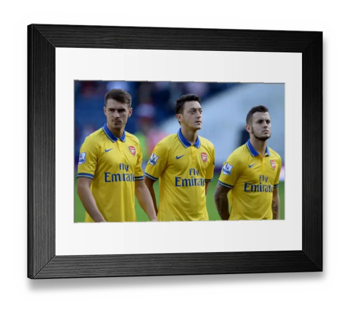 Framed Print : Arsenal Trio: Ramsey, Ozil, Wilshere before West Bromwich Albion Match (2013-14) Framed Print : Arsenal Trio: Ramsey, Ozil, Wilshere before West Bromwich Albion Match (2013-14)