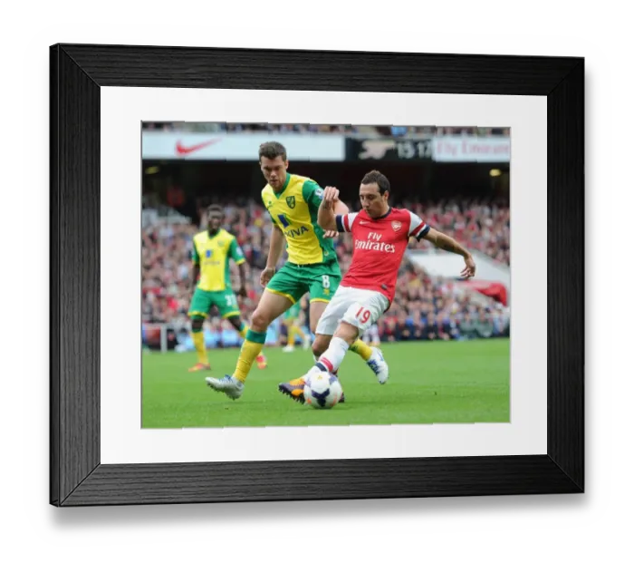 Framed Print : Santi Cazorla (Arsenal) Jonny Howson (Norwich). Arsenal 4: 1 Norwich City. Barclays Premier League