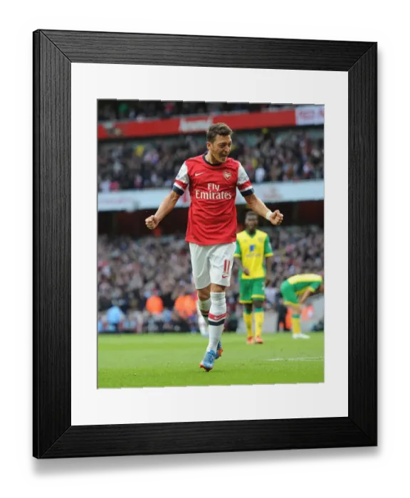 Framed Print : Mesut Ozil Scores Arsenal's Second Goal vs Norwich City (2013-14 Season) Framed Print : Mesut Ozil Scores Arsenal's Second Goal vs Norwich City (2013-14 Season)