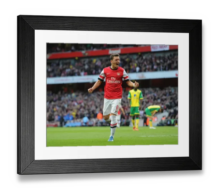 Framed Print : Mesut Ozil Scores Arsenal's Second Goal vs. Norwich City (2013-14) Framed Print : Mesut Ozil Scores Arsenal's Second Goal vs. Norwich City (2013-14)