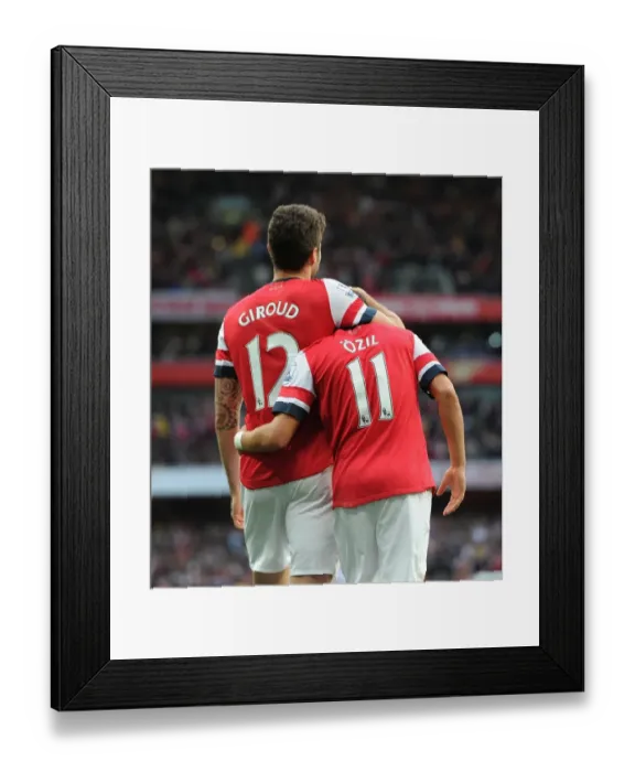 Framed Print : Mesut Ozil and Olivier Giroud Celebrate Arsenal's Victory: Arsenal v Norwich City, 2013-14 Framed Print : Mesut Ozil and Olivier Giroud Celebrate Arsenal's Victory: Arsenal v Norwich City, 2013-14