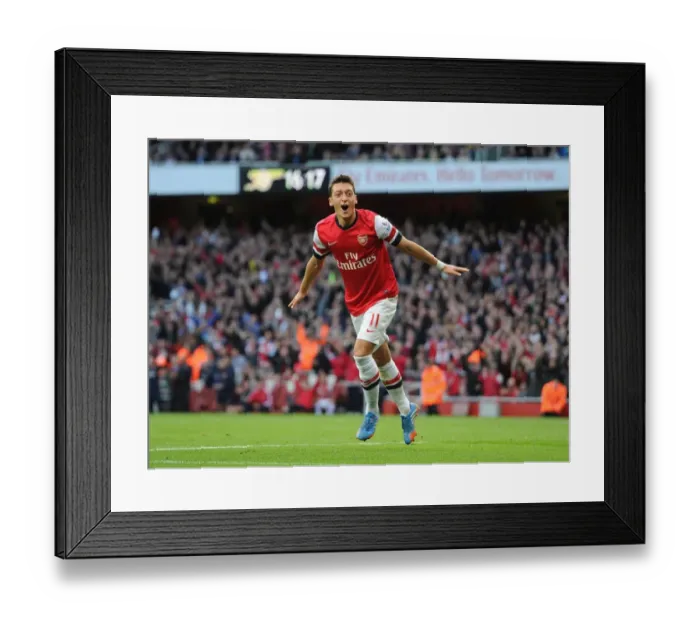 Framed Print : Mesut Ozil Scores Arsenal's Second Goal Against Norwich City, 2013-14 Season