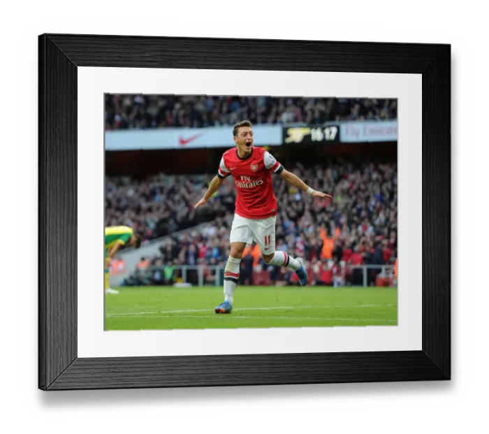 Framed Print : Mesut Ozil Scores Arsenal's Second Goal Against Norwich City (2013-14 Season) Framed Print : Mesut Ozil Scores Arsenal's Second Goal Against Norwich City (2013-14 Season)