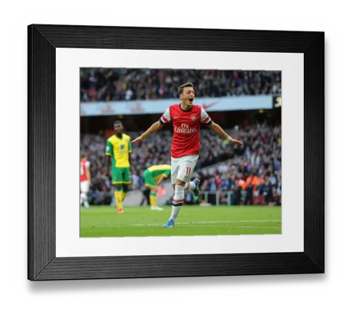 Framed Print : Mesut Ozil Scores Arsenal's Second Goal Against Norwich City (2013-14 Season)