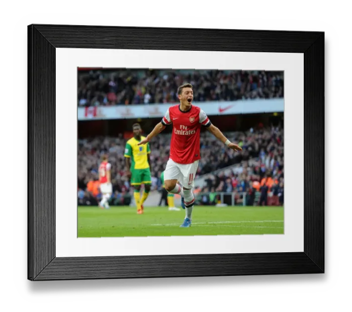 Framed Print : Mesut Ozil Scores Arsenal's Second Goal Against Norwich City (2013-14 Season) Framed Print : Mesut Ozil Scores Arsenal's Second Goal Against Norwich City (2013-14 Season)