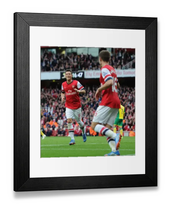 Framed Print : Mesut Ozil and Aaron Ramsey Celebrate Goals: Arsenal vs Norwich City, 2013-14