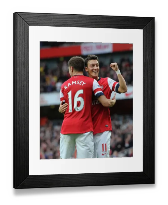 Framed Print : Mesut Özil and Aaron Ramsey: Celebrating Goals for Arsenal against Norwich City, 2013-14 Framed Print : Mesut Özil and Aaron Ramsey: Celebrating Goals for Arsenal against Norwich City, 2013-14