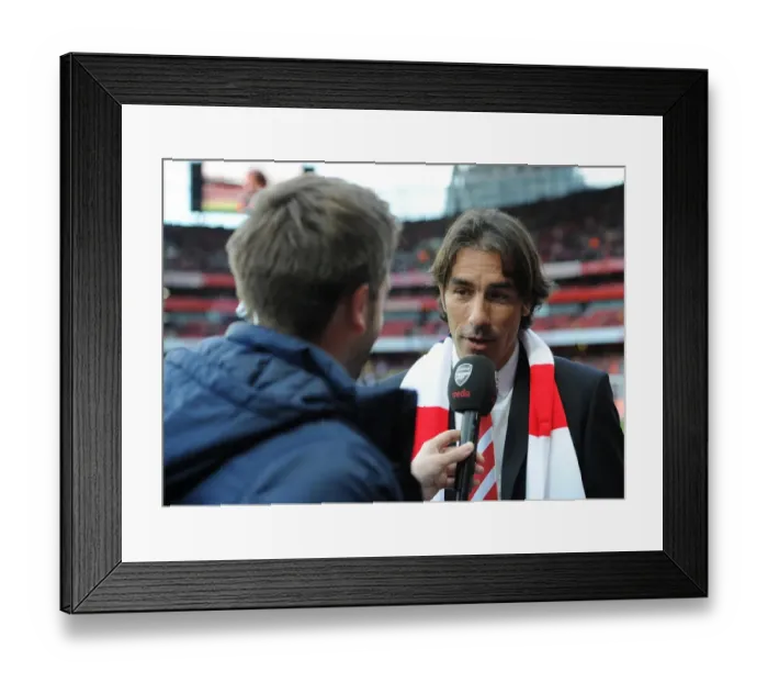 Framed Print : Arsenal Legends: Robert Pires Half-Time Interview Amidst Arsenal's 4:1 Victory Over Norwich City