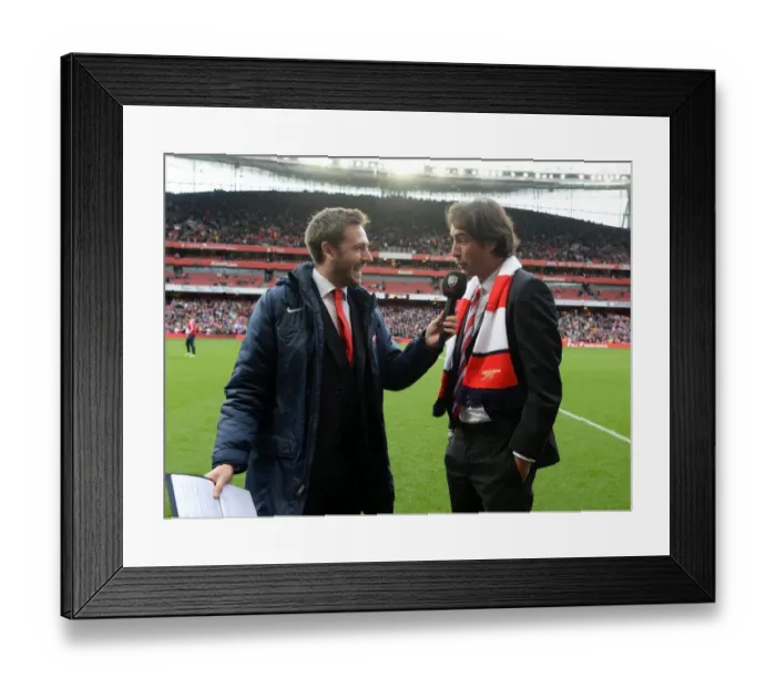 Framed Print : Arsenal legend Robert Pires is interviewed during half time. Arsenal 4: 1 Norwich City Framed Print : Arsenal legend Robert Pires is interviewed during half time. Arsenal 4: 1 Norwich City