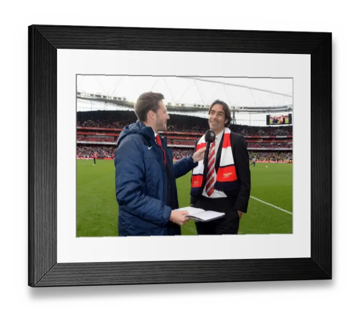 Framed Print : Arsenal Legends: Robert Pires Half-Time Chat Amidst Arsenal's 4:1 Victory over Norwich City Framed Print : Arsenal Legends: Robert Pires Half-Time Chat Amidst Arsenal's 4:1 Victory over Norwich City