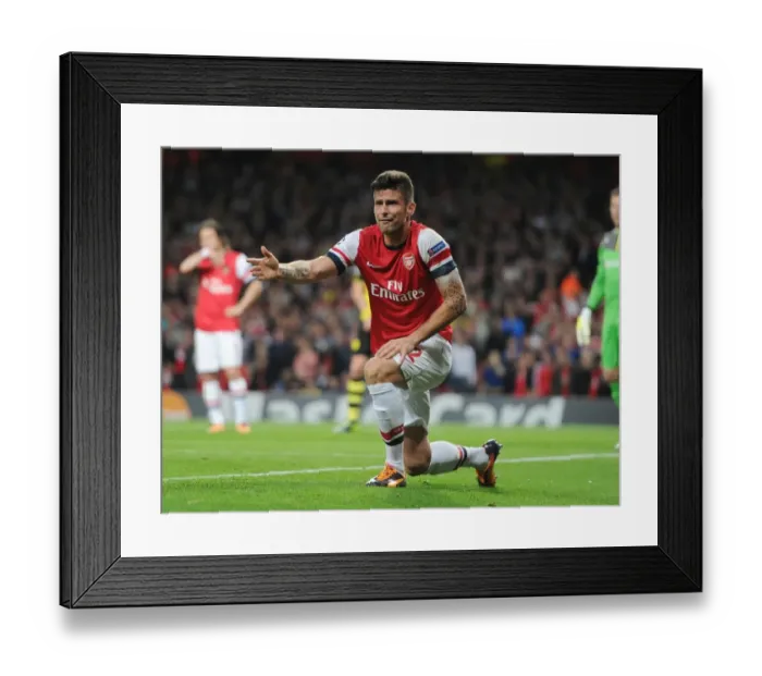 Framed Print : Arsenal's Olivier Giroud in Action against Borussia Dortmund, UEFA Champions League, 2013 Framed Print : Arsenal's Olivier Giroud in Action against Borussia Dortmund, UEFA Champions League, 2013