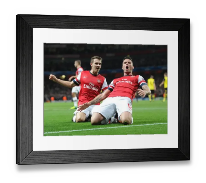 Framed Print : Giroud and Ramsey Celebrate Goal: Arsenal vs Borussia Dortmund, Champions League 2013 Framed Print : Giroud and Ramsey Celebrate Goal: Arsenal vs Borussia Dortmund, Champions League 2013