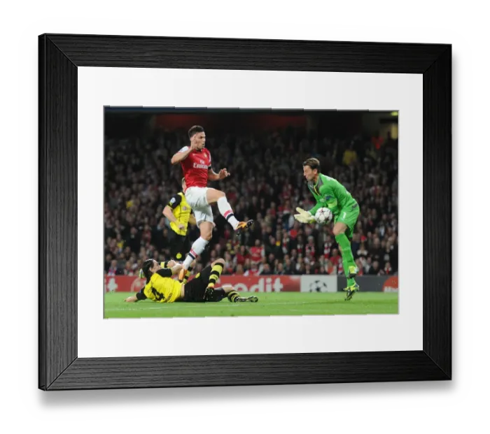 Framed Print : Giroud vs. Weidenfeller: Arsenal's Thrilling Showdown Against Borussia Dortmund in the UEFA Champions League Framed Print : Giroud vs. Weidenfeller: Arsenal's Thrilling Showdown Against Borussia Dortmund in the UEFA Champions League