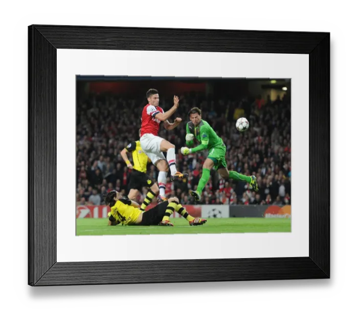 Framed Print : Giroud vs. Weidenfeller: A Champion's League Showdown - Arsenal's Thrilling Battle with Borussia Dortmund Framed Print : Giroud vs. Weidenfeller: A Champion's League Showdown - Arsenal's Thrilling Battle with Borussia Dortmund