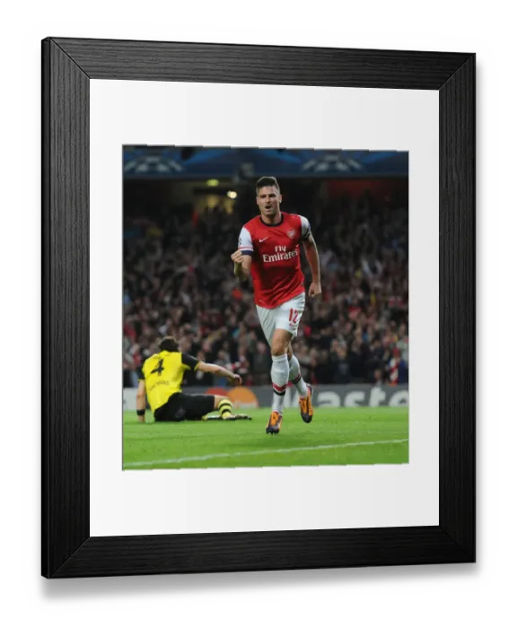 Framed Print : Thrilling Goal: Olivier Giroud's Stunner for Arsenal vs Borussia Dortmund in the UEFA Champions League (2013)