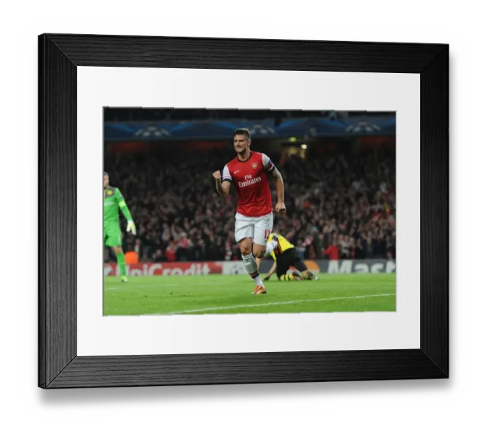 Framed Print : Olivier Giroud's Thrilling Goal for Arsenal vs Borussia Dortmund, 2013 Framed Print : Olivier Giroud's Thrilling Goal for Arsenal vs Borussia Dortmund, 2013
