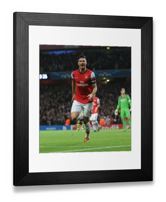 Framed Print : Olivier Giroud's Thrilling Goal for Arsenal vs. Borussia Dortmund, Champions League 2013