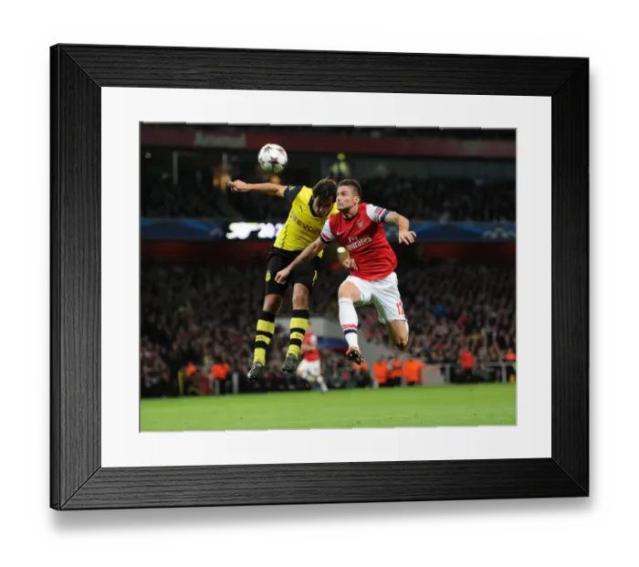 Framed Print : Clash of Titans: Giroud vs. Hummels - Arsenal vs. Borussia Dortmund, UEFA Champions League