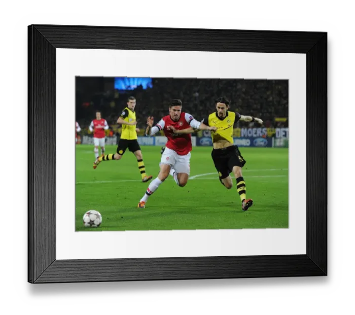 Framed Print : Clash of Titans: Giroud vs. Subotic - Borussia Dortmund vs. Arsenal, UEFA Champions League (2013-14)