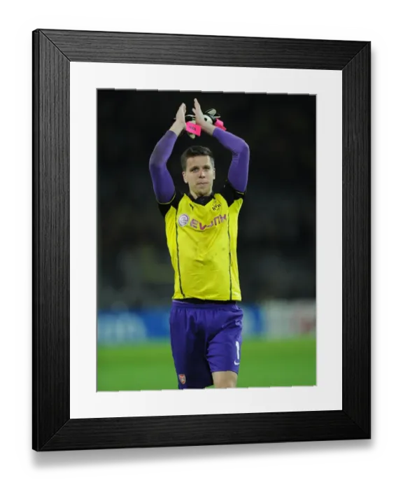 Framed Print : Arsenal's Szczesny Applauding Dortmund Fans: Borussia Dortmund vs Arsenal, UEFA Champions League 2013-14