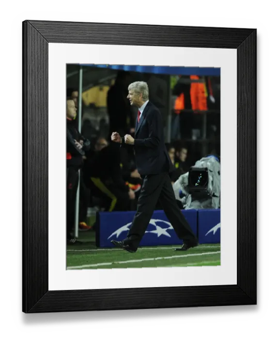 Framed Print : Arsene Wenger Celebrates Arsenal's UEFA Champions League Victory at Borussia Dortmund (2013-14) Framed Print : Arsene Wenger Celebrates Arsenal's UEFA Champions League Victory at Borussia Dortmund (2013-14)