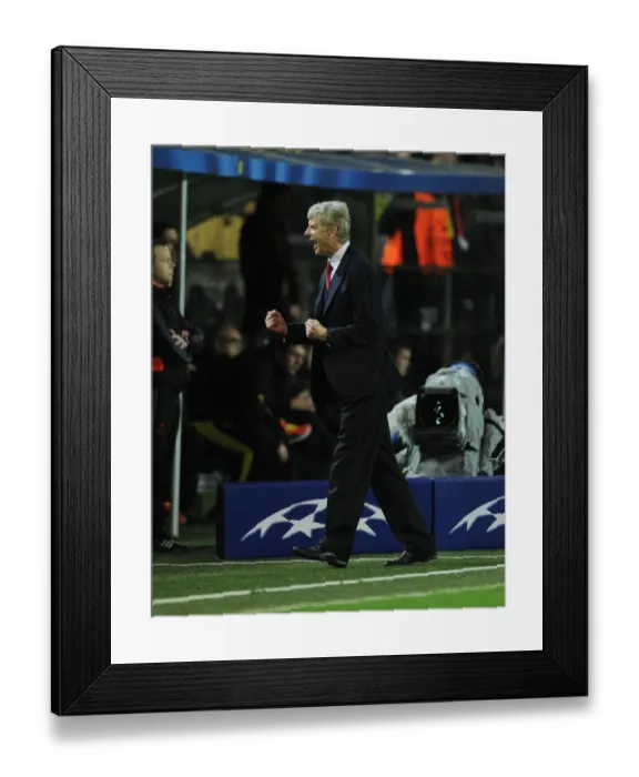 Framed Print : Arsene Wenger Celebrates Arsenal's Victory Over Borussia Dortmund in the UEFA Champions League (2013)