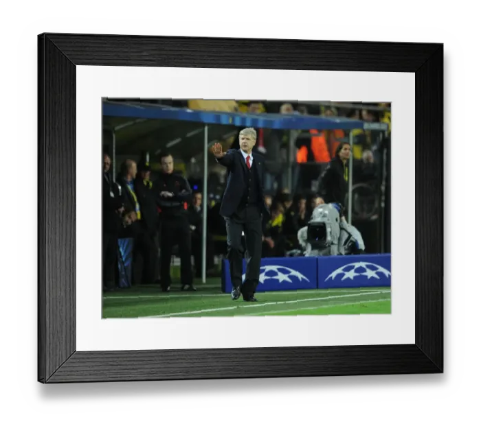 Framed Print : Arsene Wenger at Borussia Dortmund: Arsenal vs. Dortmund, UEFA Champions League (2013)