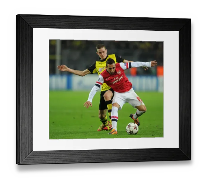 Framed Print : Clash of Midfield Masters: Santi Cazorla vs. Sven Bender (Borussia Dortmund vs. Arsenal, 2013-14 UEFA Champions League)