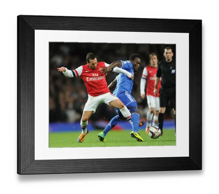 Framed Print : Clash of Midfield Giants: Cazorla vs Essien (Arsenal v Chelsea, Capital One Cup 2013-14)
